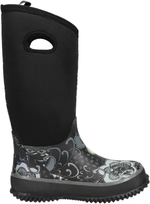ROPER Womens Barnyard 12 Inch Floral Round Toe Rain Casual Boots Mid Calf - Black