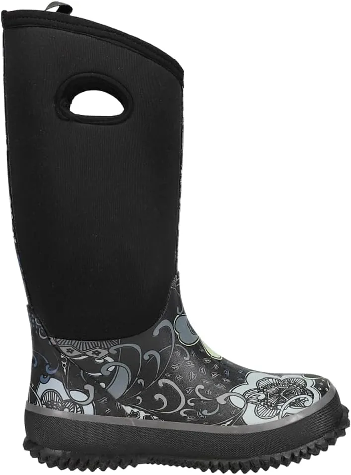 ROPER Womens Barnyard 12 Inch Floral Round Toe Rain Casual Boots Mid Calf - Black