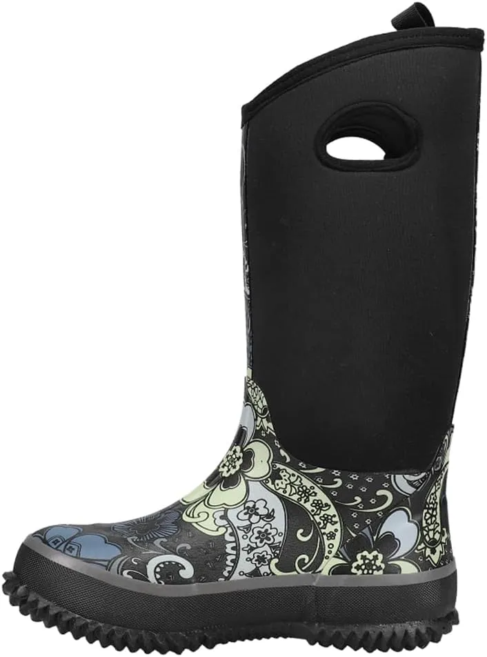 ROPER Womens Barnyard 12 Inch Floral Round Toe Rain Casual Boots Mid Calf - Black