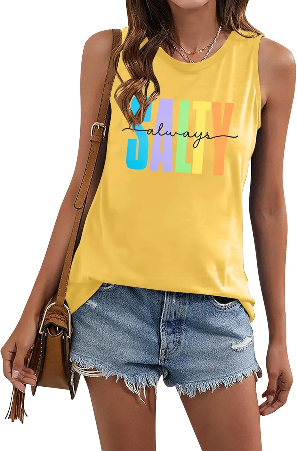 Salty Always Tank Top Women Beach Tanks Hawaiian Sleveless Vest Tops Summer Graphic Tanks Vacation Tops Workout