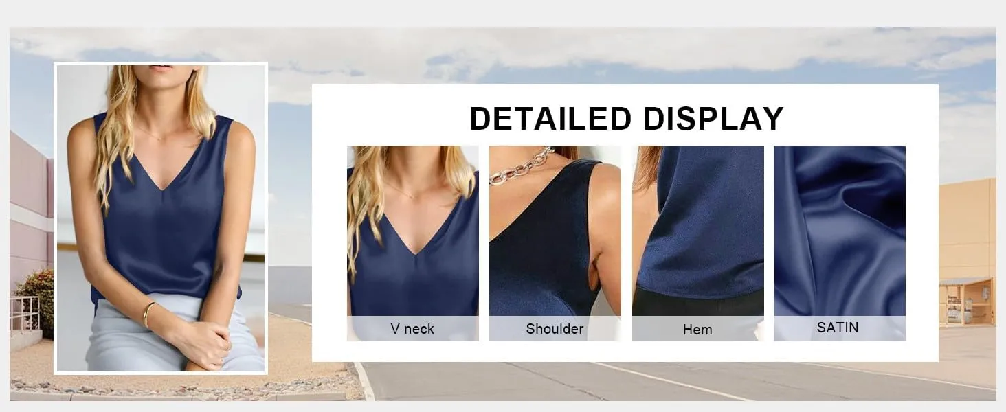 Satin Tank Tops for Women 2025 Summer V Neck Camisole Blouse Casual Sleeveless Silky Basic Tanks Cami Tanks Shirt
