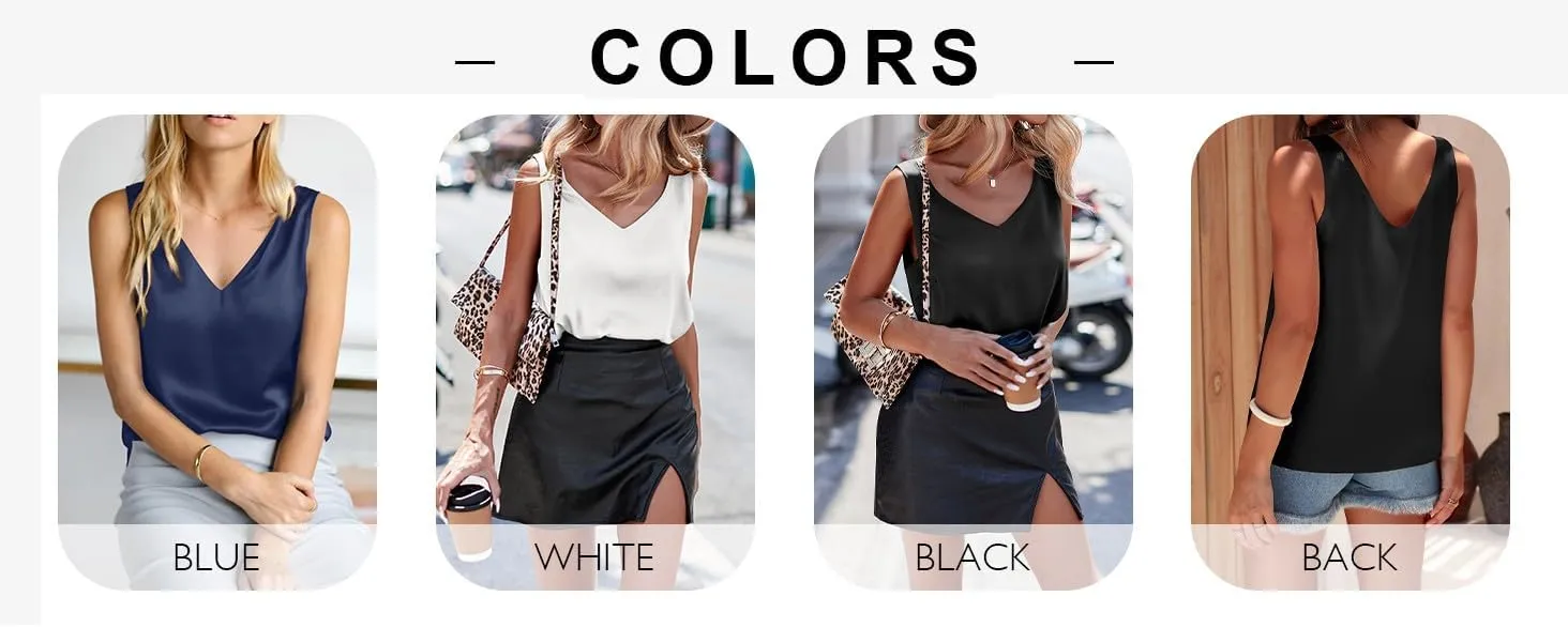 Satin Tank Tops for Women 2025 Summer V Neck Camisole Blouse Casual Sleeveless Silky Basic Tanks Cami Tanks Shirt