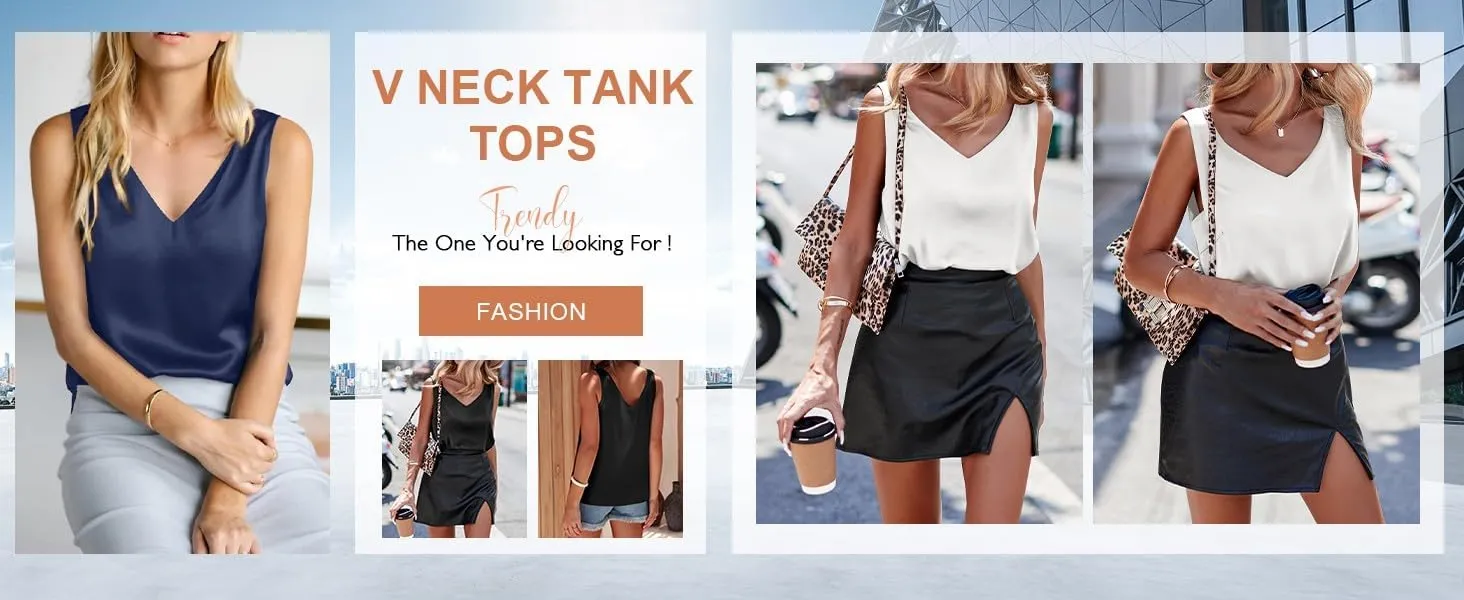 Satin Tank Tops for Women 2025 Summer V Neck Camisole Blouse Casual Sleeveless Silky Basic Tanks Cami Tanks Shirt