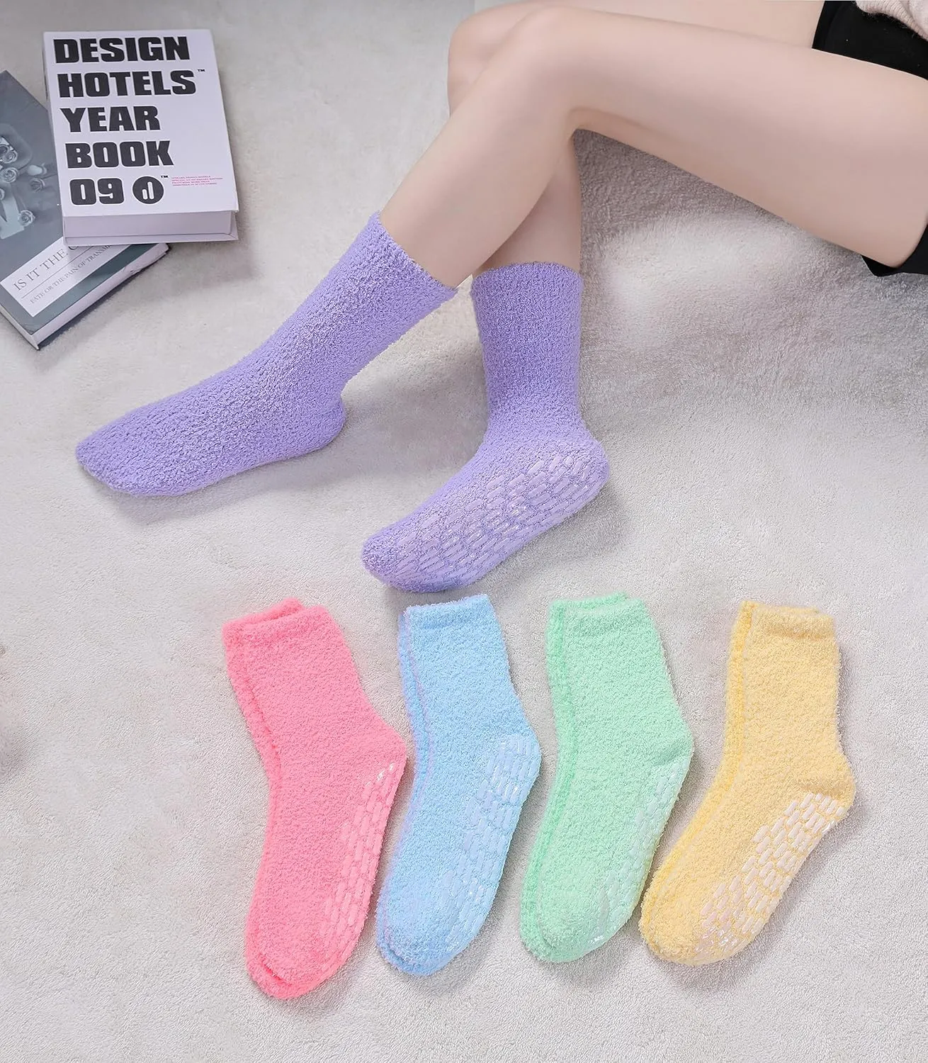 SDBING Non Slip Fuzzy Socks with Grips for Women - Hospital Slipper Socks