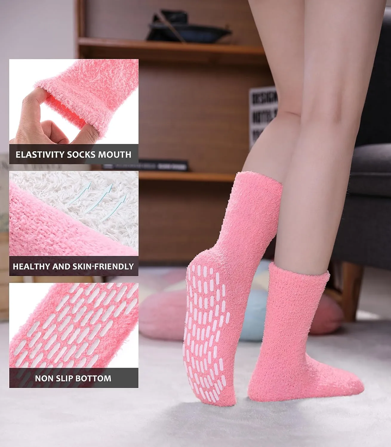 SDBING Non Slip Fuzzy Socks with Grips for Women - Hospital Slipper Socks