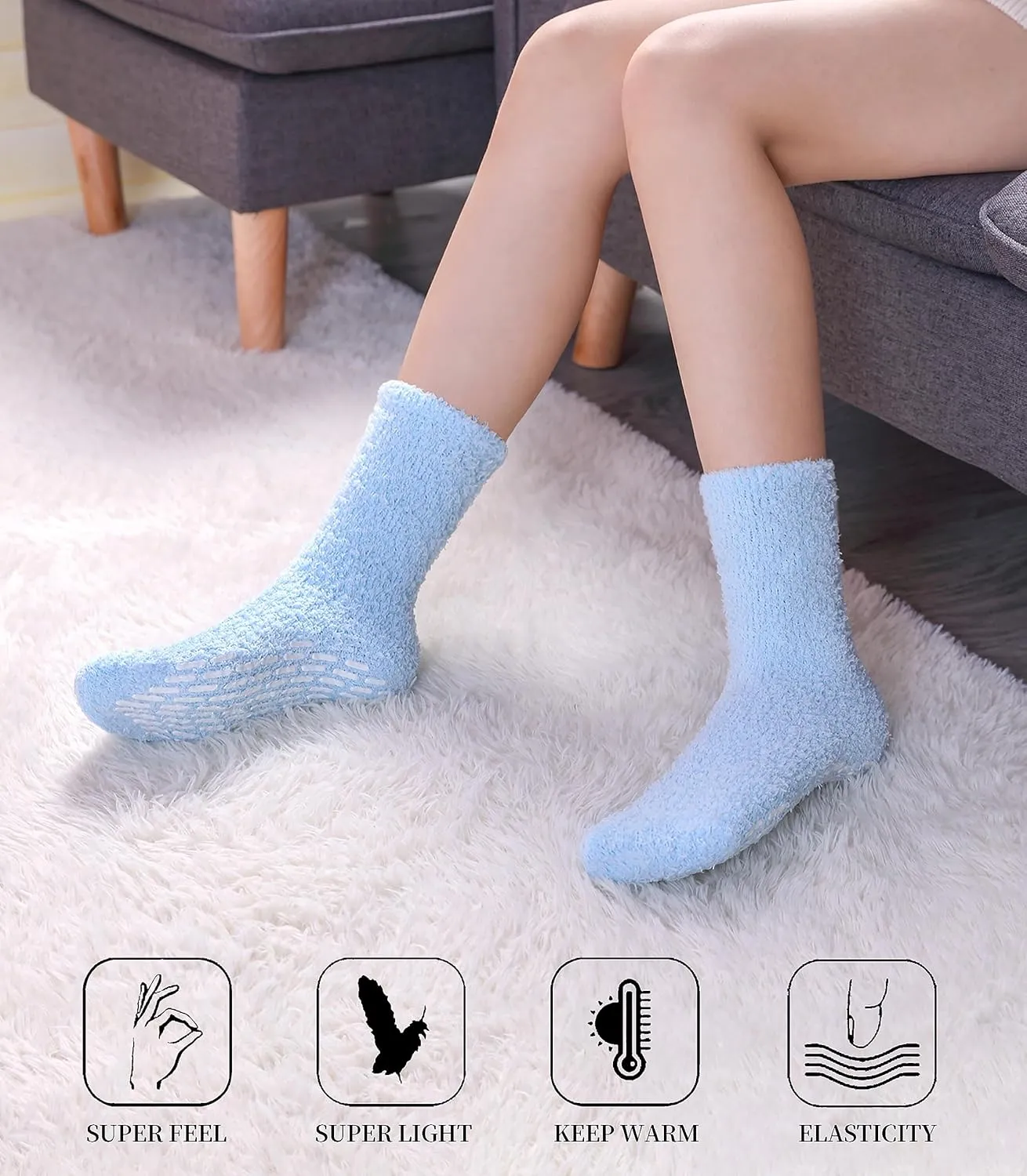 SDBING Non Slip Fuzzy Socks with Grips for Women - Hospital Slipper Socks