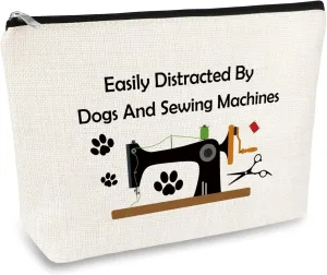 Sewing Gift Dog Lover Gift Quilter Makeup Bag for Women Sewing Machine Themed Crafting Lover Gifts Cosmetic Bag Sewer Quilting Gifts Christmas Birthday Present Travel Make Up Pouch