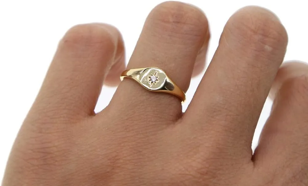 Simple jewelry Gold plated women finger jewelry star starburst signet ring