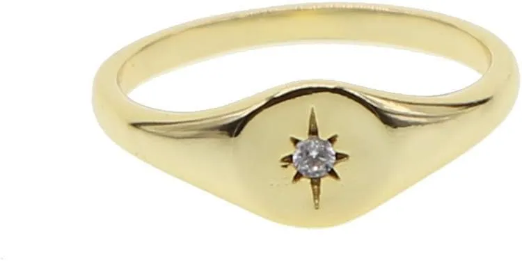 Simple jewelry Gold plated women finger jewelry star starburst signet ring