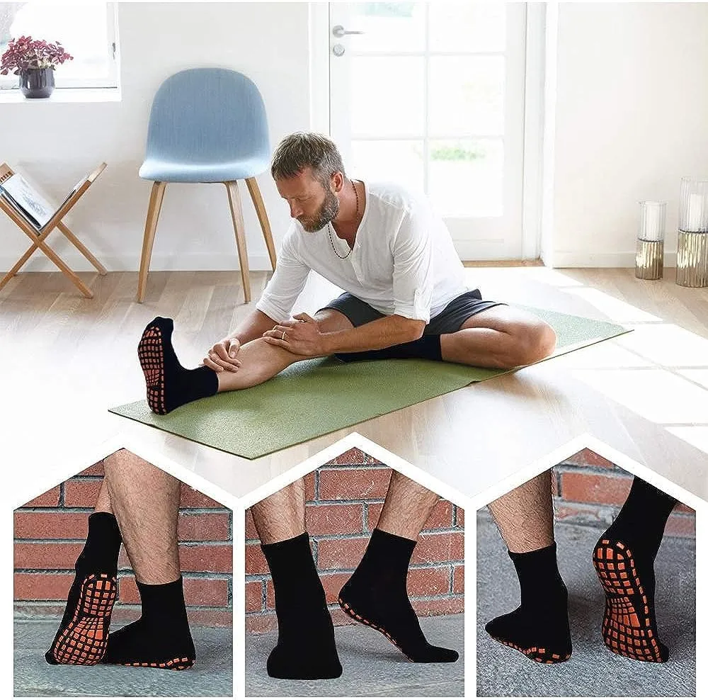 SkiBeaut Men Grips Socks Non Slip Sticky 3 Pairs Tile Wood Floors Anti-Skid Pilates Yoga Barre Hospital Slipper Socks