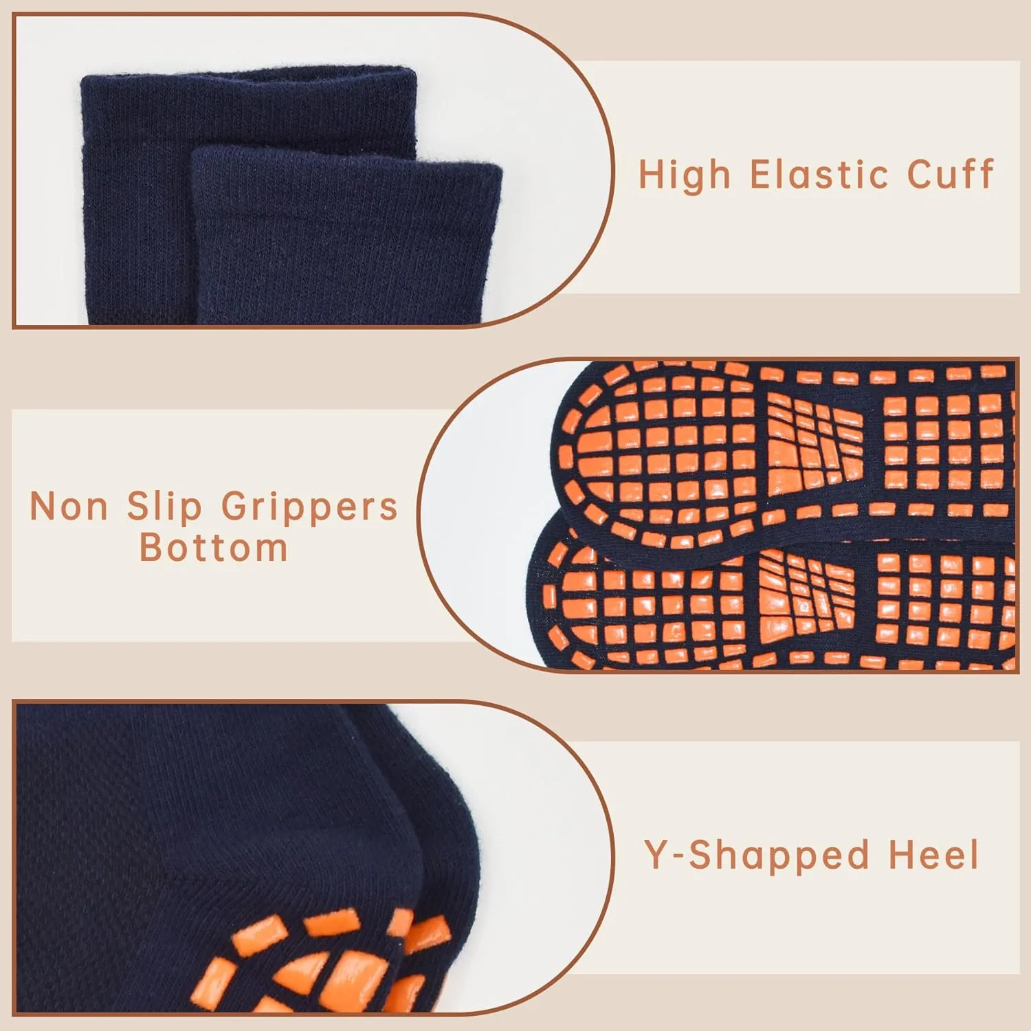 SkiBeaut Men Grips Socks Non Slip Sticky 3 Pairs Tile Wood Floors Anti-Skid Pilates Yoga Barre Hospital Slipper Socks