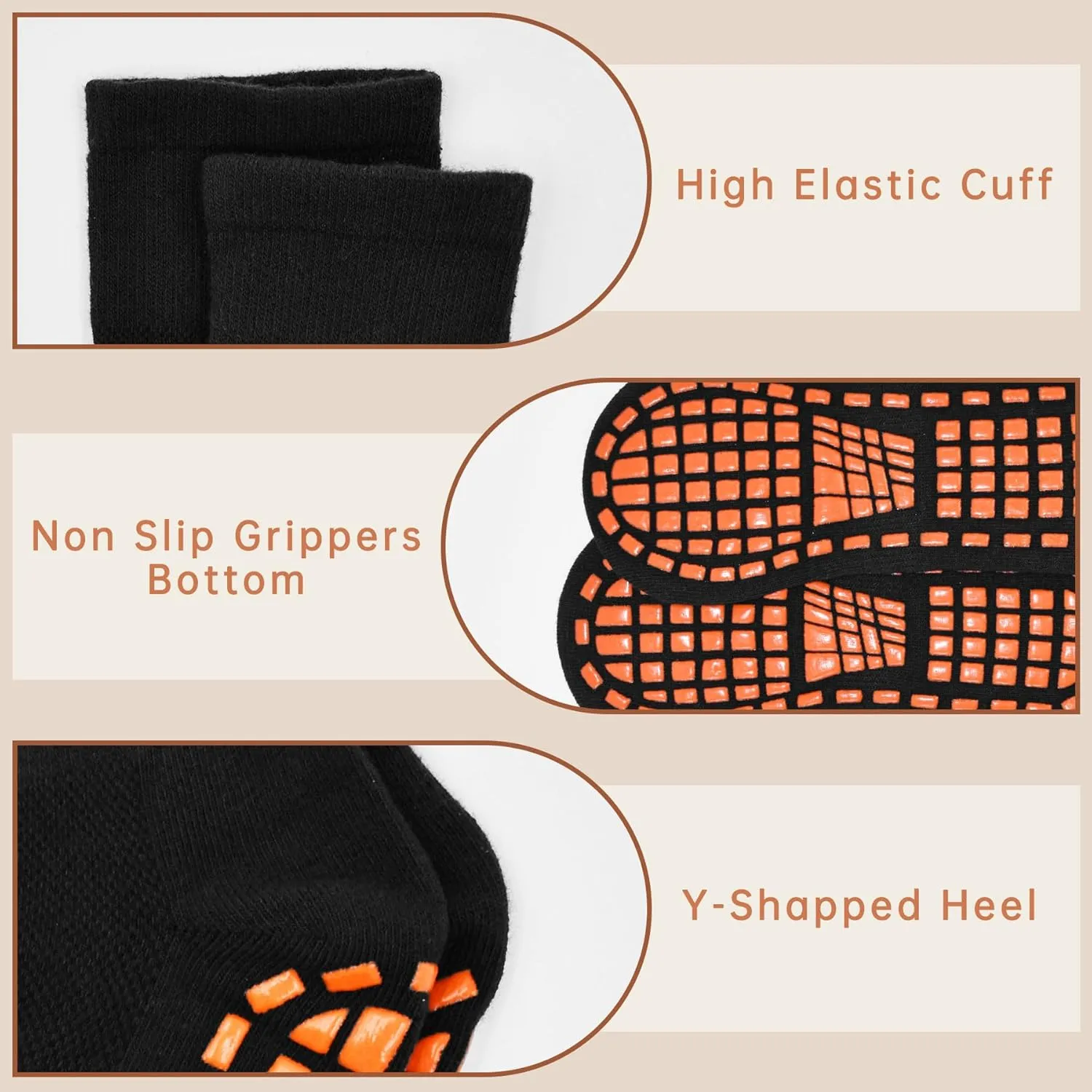 SkiBeaut Men Grips Socks Non Slip Sticky 3 Pairs Tile Wood Floors Anti-Skid Pilates Yoga Barre Hospital Slipper Socks