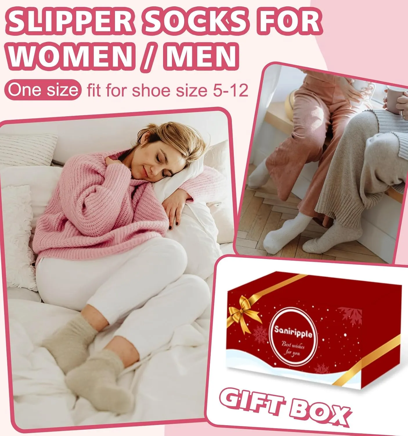 Slipper Socks for Women Men Grip Hospital Socks with Grips Fuzzy Non Slip Warm Womens Gifts