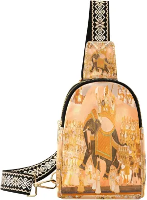 Small Sling Bag Fanny Packs Crossbody Bags for Women Elephant Historical Leather Fashion Chest Bag Belt Bag for Women for Travel Sports Running Hiking