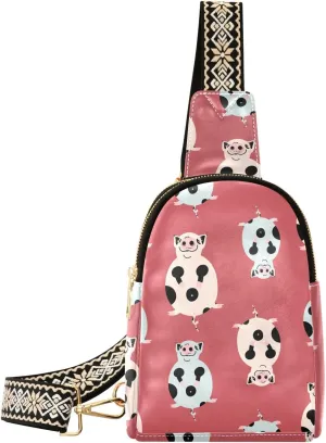 Small Sling Bag for Women Fat Cute Pig Pattern PC Leather Fanny Pack Crossbody Fashionable Fashion Waist Packs Chest Bag for Travel Sports Running Hiking