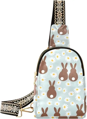 Small Sling Bag for Women Funny Rabbits Daisy Flower PC Leather Fanny Pack Crossbody Spring Fashion Waist Packs Chest Bag for Travel Sports Running Hiking