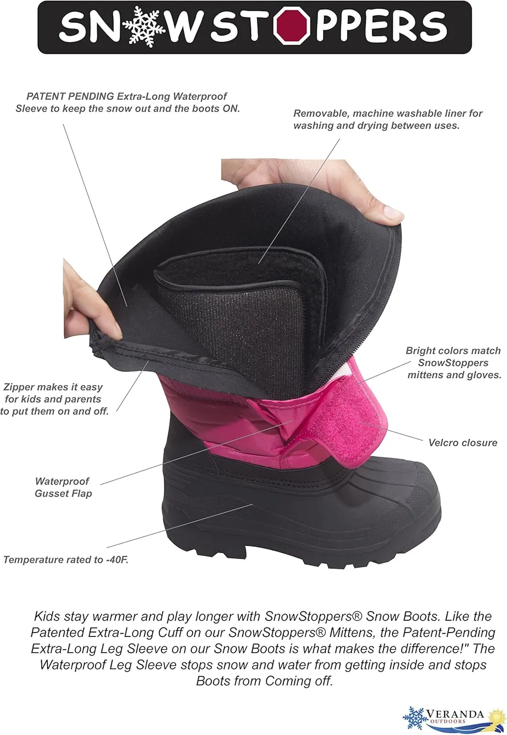 SnowStoppers Childrens Snow Boot with Extra Long Sleeve
