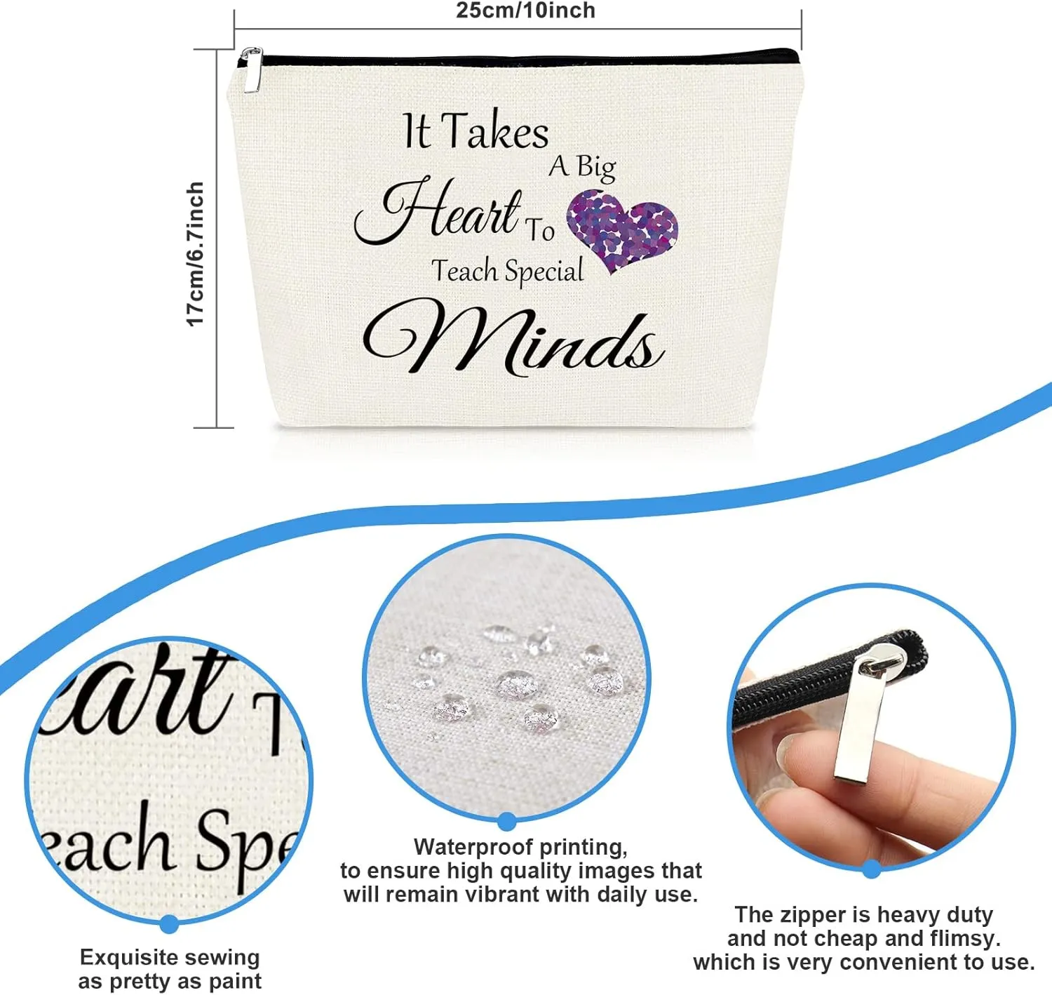 Special Education Teacher Appreciation Gifts Makeup Bag for Women Thank You Gift for ASL Disabler Teacher Autism Birthday Teachers' Week Christmas Thanksgiving Gift Cosmetic Bag Travel Toiletry Pouch
