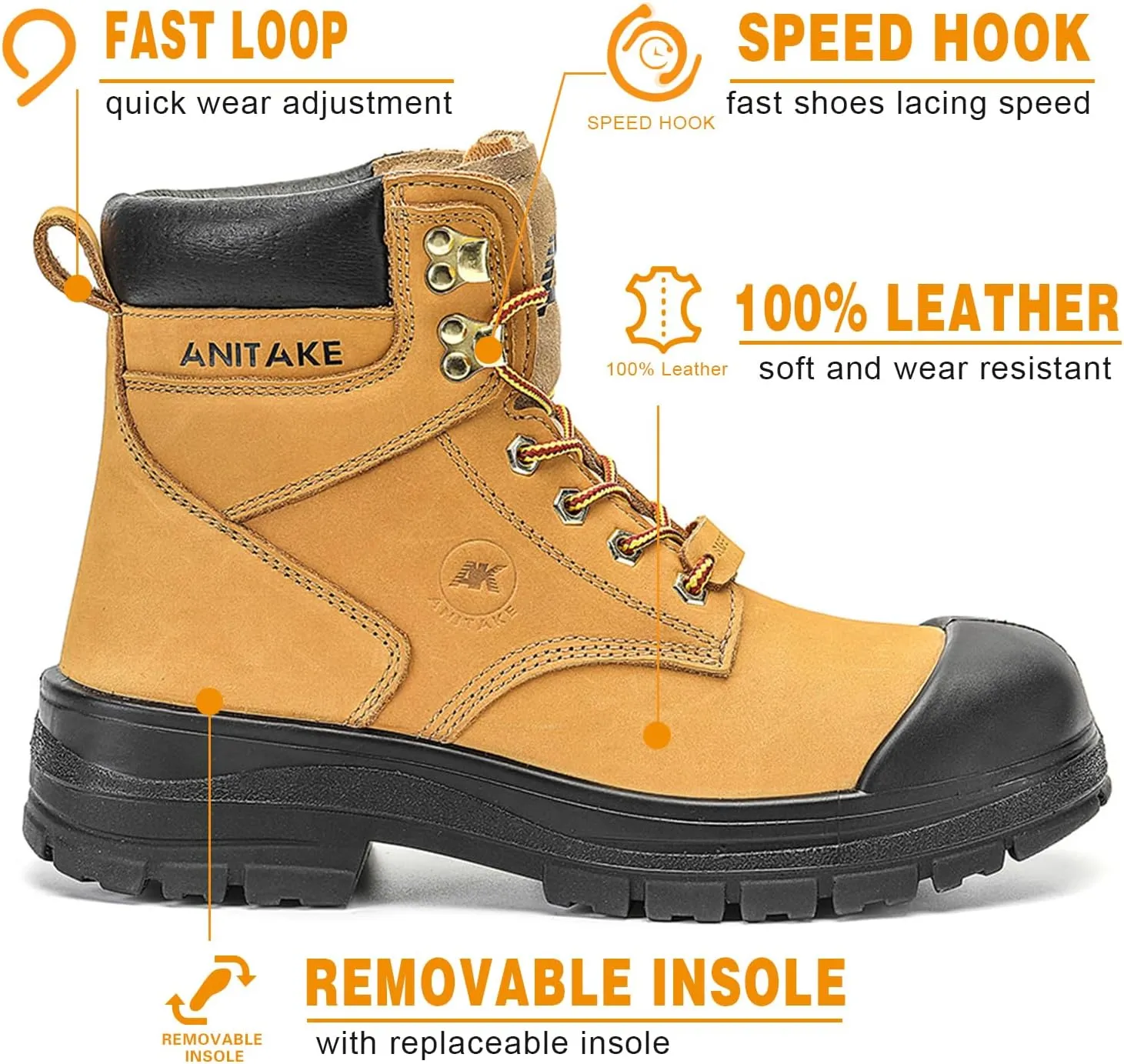 Steel Toe Work Boots for Men,6 inch, Full Grain Leather, electrical insulation, Non-Slip, Impact Resistance, Breathable & Comfortable Safety Boots