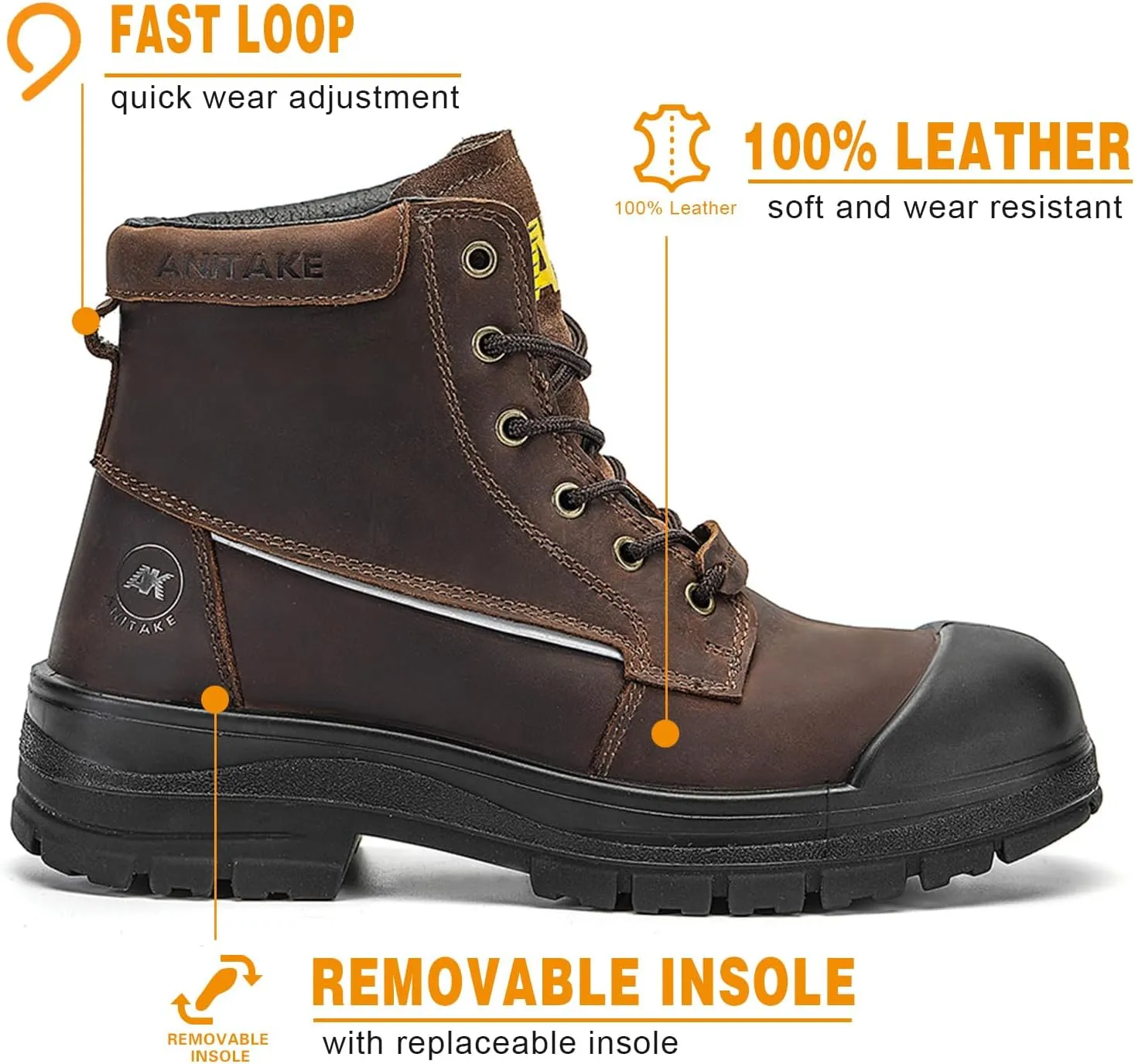 Steel Toe Work Boots for Men,6 inch, Full Grain Leather, electrical insulation, Non-Slip, Impact Resistance, Breathable & Comfortable Safety Boots