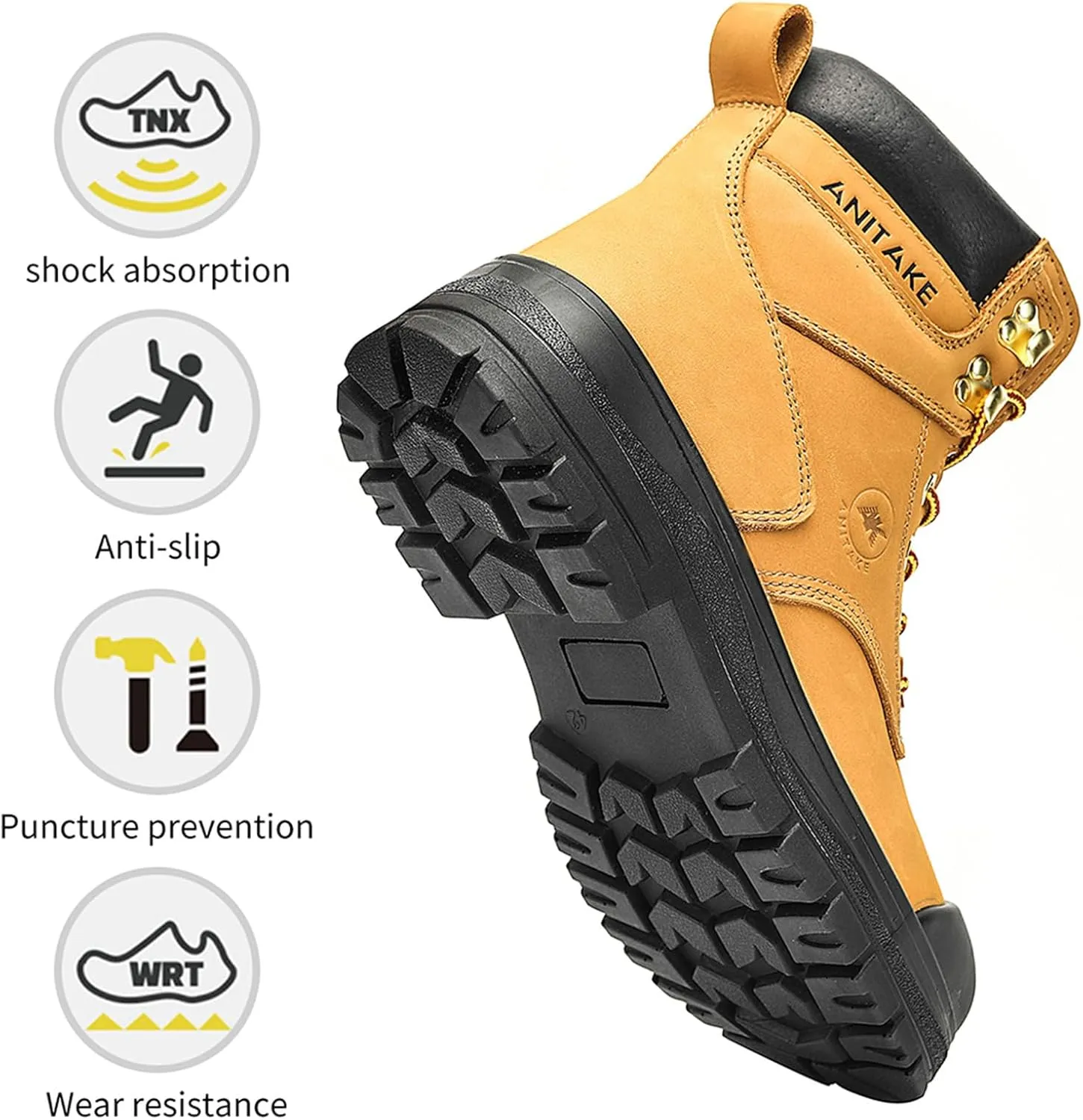 Steel Toe Work Boots for Men,6 inch, Full Grain Leather, electrical insulation, Non-Slip, Impact Resistance, Breathable & Comfortable Safety Boots