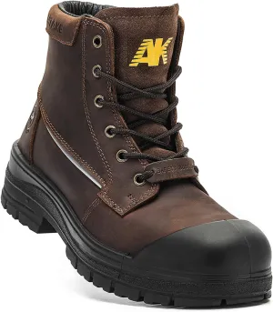 Steel Toe Work Boots for Men,6 inch, Full Grain Leather, electrical insulation, Non-Slip, Impact Resistance, Breathable & Comfortable Safety Boots