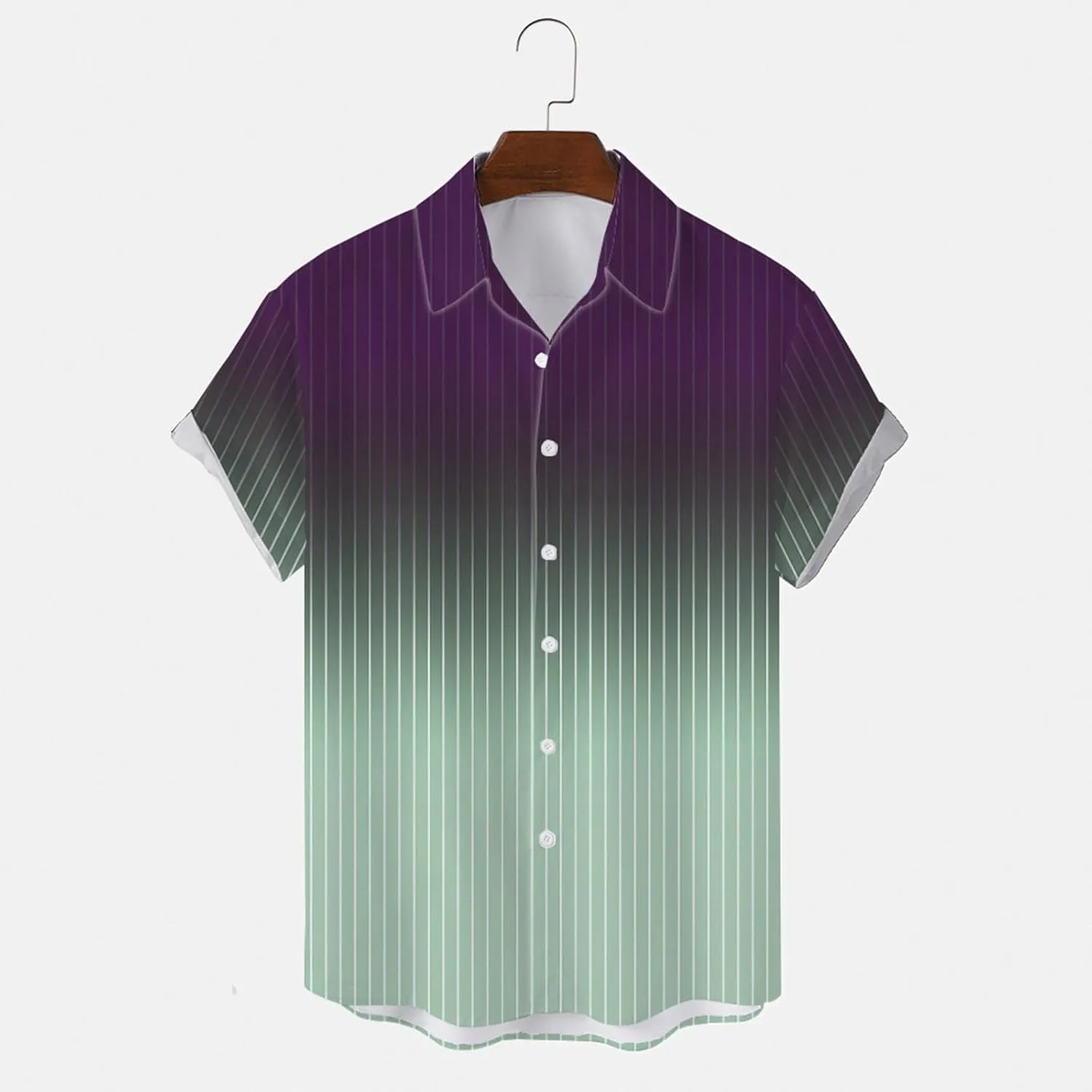 Summer Beach Shirts for Men Gradient Stripe Casual Hawaiian Shirts Button Up Tops Cotton Linen Blouses Vacation Tee