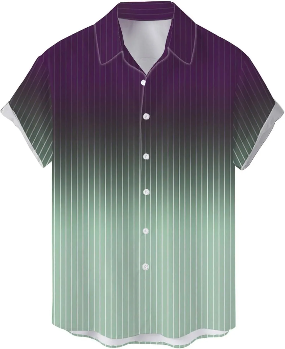 Summer Beach Shirts for Men Gradient Stripe Casual Hawaiian Shirts Button Up Tops Cotton Linen Blouses Vacation Tee