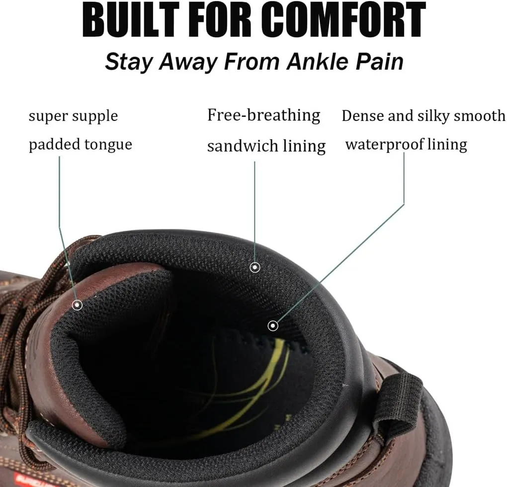 SUREWAY Men Waterproof Steel/Soft Toe Hiking Work Boots - Leather,Lace Up,Round Toe,Slip Resistant,Comfort EH Safety Industrial Construction Boot,Lightweight Utility Outdoor Shoes for Roofing,Hunting