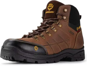 SUREWAY Mens Waterproof Steel Toe Work Boots/Shoes for Men,Genuine Leather,Unique Comfort Design,Oil/Slip Resistant,EH Safety Industrial & Construction Boots,Brown,Size 11