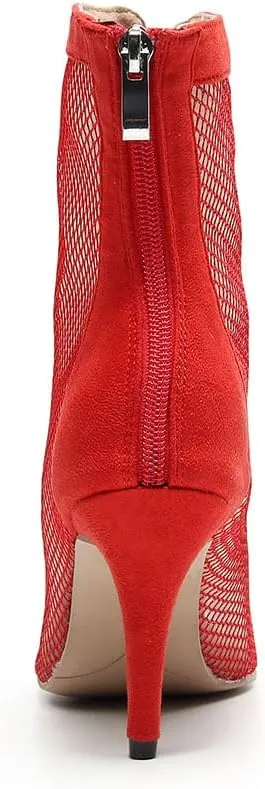 SWDZM Women's Latin Dance Shoes Mesh Peep Toe Salsa Tango Ballroom Performance Practice Wedding Party Dance Boots, Model-QJW7179