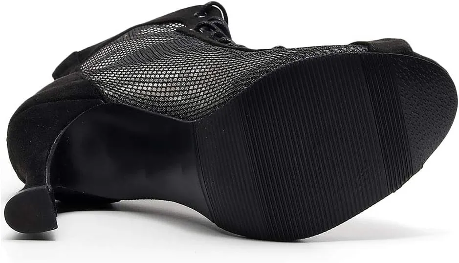SWDZM Women's Latin Dance Shoes Mesh Peep Toe Salsa Tango Ballroom Performance Practice Wedding Party Dance Boots, Model-QJW7179