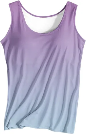 Tank Top with Built in Bra for Women Summer Sleeveless Basic Cami Shelf Bras Padded Workout Tanks Casual Undershirts