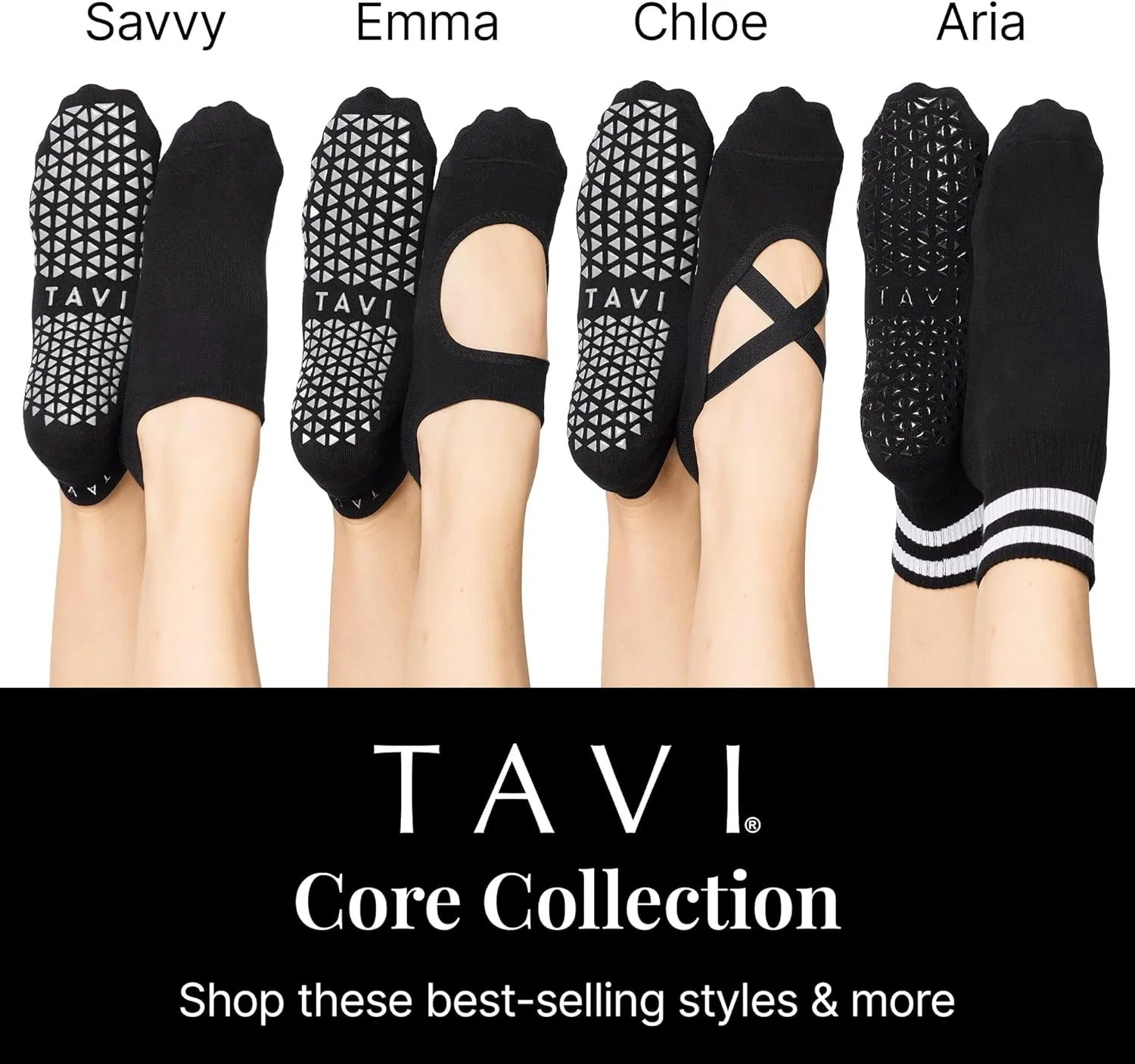 TAVI Womens Savvy Grip Socks, Multi-Pack - Pilates Socks with Grips for Women, Slipper Socks for Pilates, Yoga, and Ballet