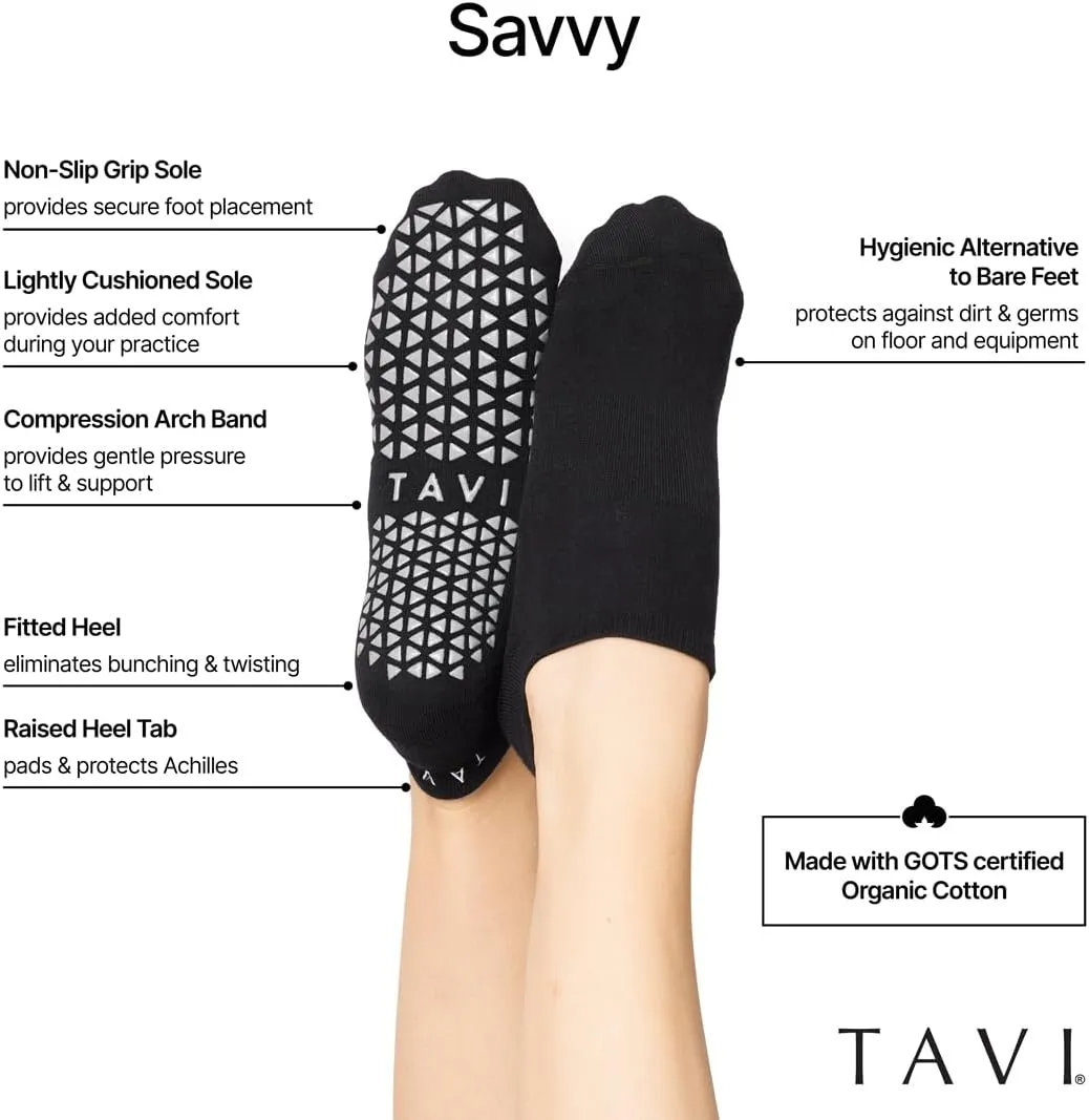 TAVI Womens Savvy Grip Socks, Multi-Pack - Pilates Socks with Grips for Women, Slipper Socks for Pilates, Yoga, and Ballet