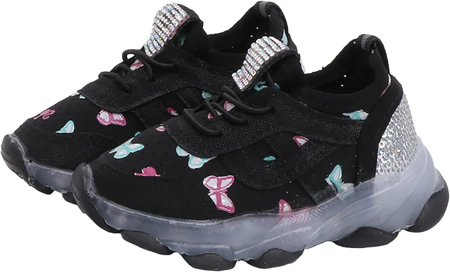 Tennis Shoes Girls Children's Sneakers Butterfly Print LED Light Shoes Daddy Shoes Lacing Breathable Newborn Shoes Boy