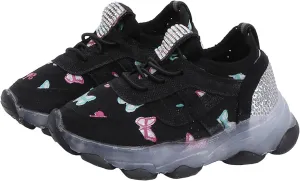 Tennis Shoes Girls Children's Sneakers Butterfly Print LED Light Shoes Daddy Shoes Lacing Breathable Newborn Shoes Boy