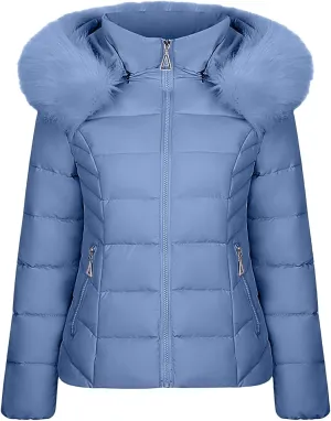 Thatrich Down Puffer Jacket Women Padded Puffy Coats Faux Fur Hooded Jackets Thicken Warm Outwears Loose Fit Casual Outfits