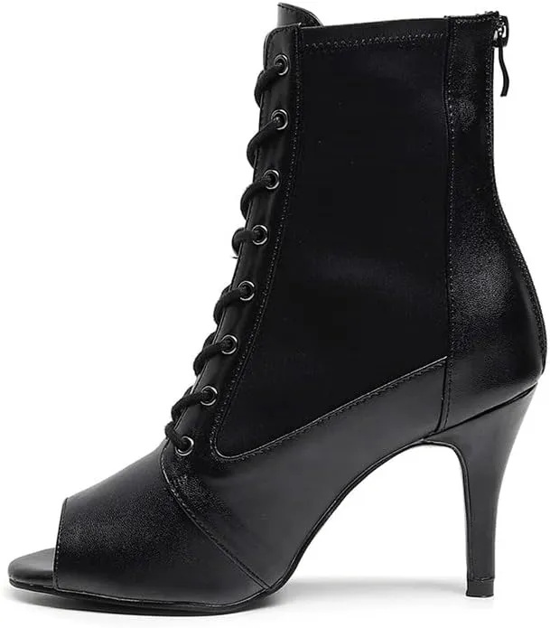 TINRYMX Women Ballroom Dance Boots Latin Salsa Ankle Boots Performance Party Dance Shoes, Model-QJW7248