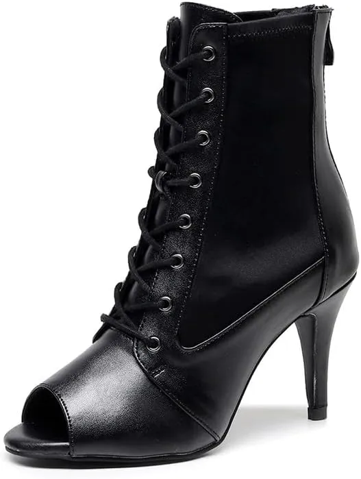 TINRYMX Women Ballroom Dance Boots Latin Salsa Ankle Boots Performance Party Dance Shoes, Model-QJW7248