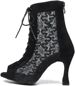 TINRYMX Women Ballroom Dance Boots Peep Toe Ankle Latin Boots Professional Performance Salsa Dance Shoes, Model-YCL546