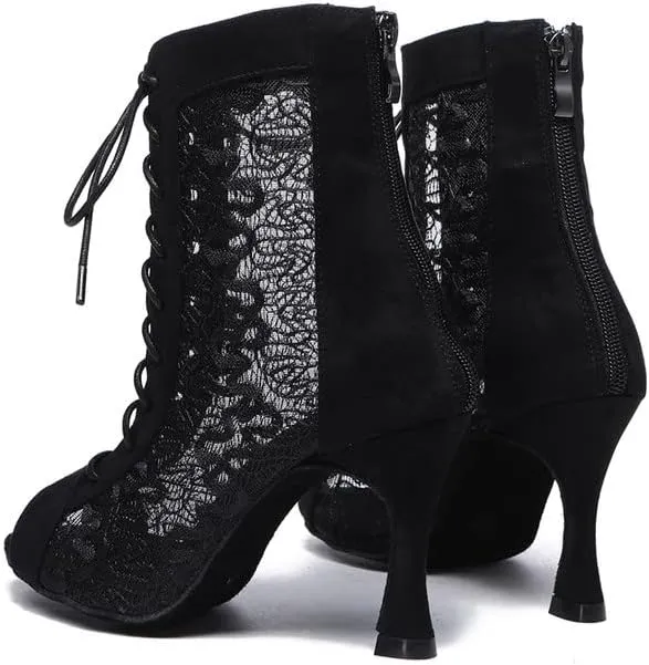 TINRYMX Women Ballroom Dance Boots Peep Toe Ankle Latin Boots Professional Performance Salsa Dance Shoes, Model-YCL546