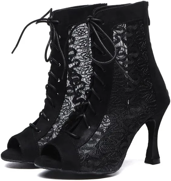 TINRYMX Women Ballroom Dance Boots Peep Toe Ankle Latin Boots Professional Performance Salsa Dance Shoes, Model-YCL546