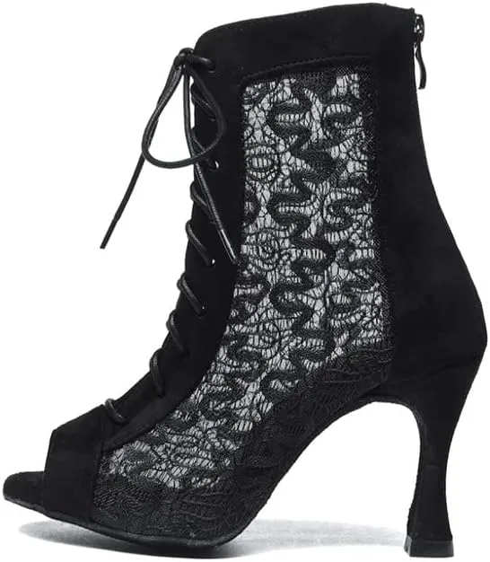 TINRYMX Women Ballroom Dance Boots Peep Toe Ankle Latin Boots Professional Performance Salsa Dance Shoes, Model-YCL546