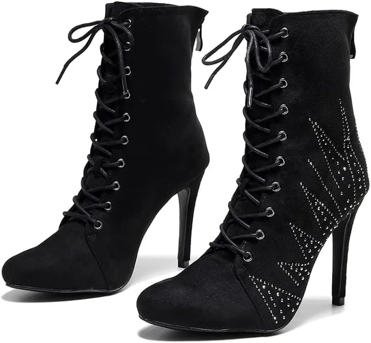 TINRYMX Women Latin Ballroom Dance Boots Ankle Boots Salsa Jazz Dance Shoes, Model-QJW7262