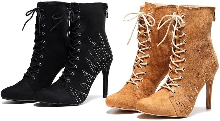 TINRYMX Women Latin Ballroom Dance Boots Ankle Boots Salsa Jazz Dance Shoes, Model-QJW7262