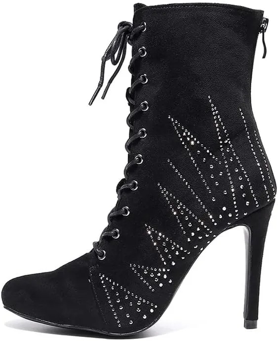 TINRYMX Women Latin Ballroom Dance Boots Ankle Boots Salsa Jazz Dance Shoes, Model-QJW7262