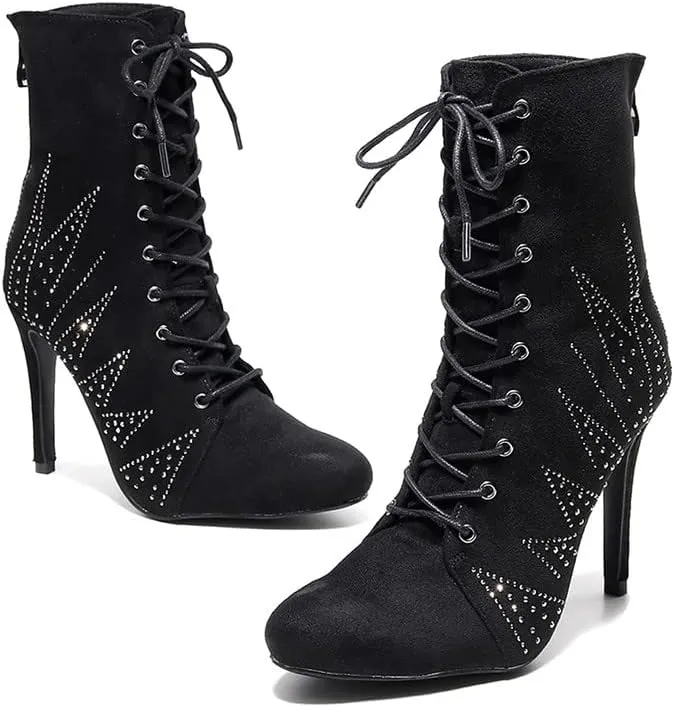 TINRYMX Women Latin Ballroom Dance Boots Ankle Boots Salsa Jazz Dance Shoes, Model-QJW7262