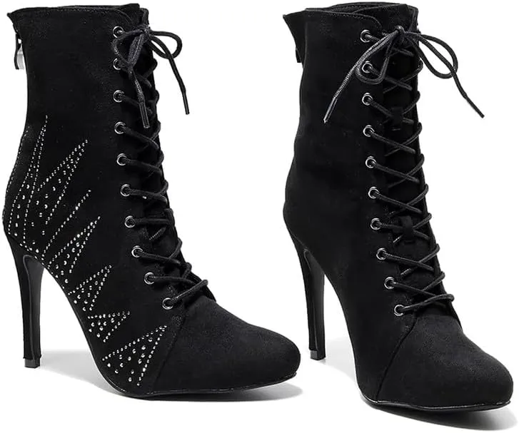 TINRYMX Women Latin Ballroom Dance Boots Ankle Boots Salsa Jazz Dance Shoes, Model-QJW7262