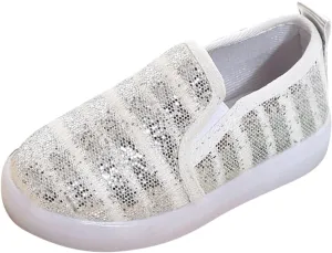 Toddler Girls Canvas Shoes Glitter Slip On Sneakers Light Up Shoes Casual Loafers for Infant Walking Shoes